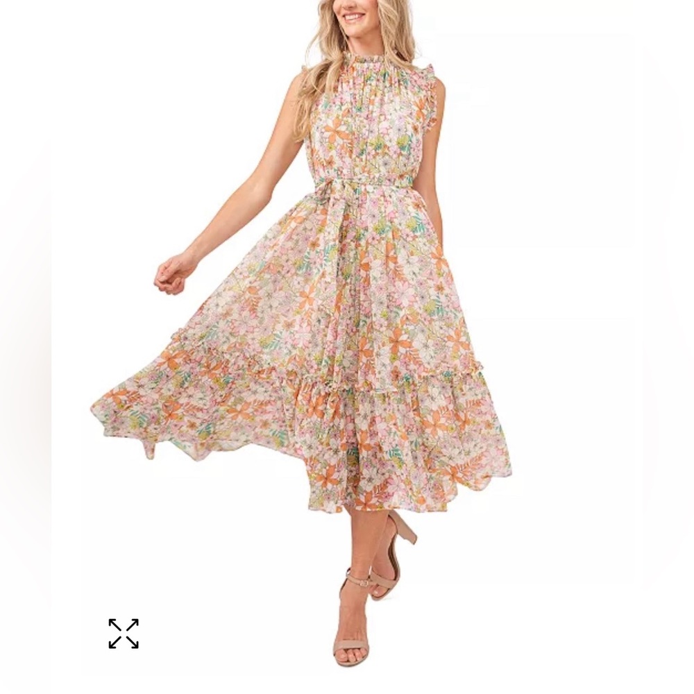 CeCe floral print belted midi dress